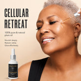 Woman applying skincare product with &